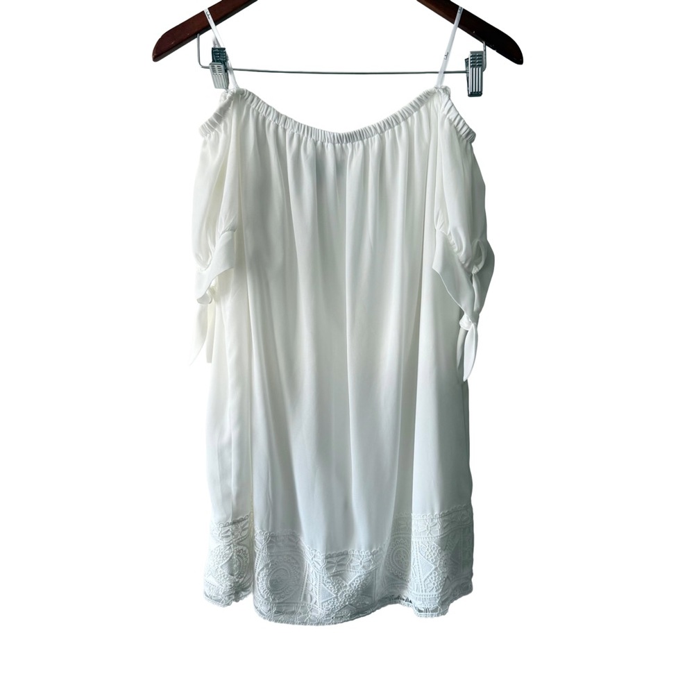 Lulus White Off-Shoulder Dress with Embroidered Hem Vacation Medium